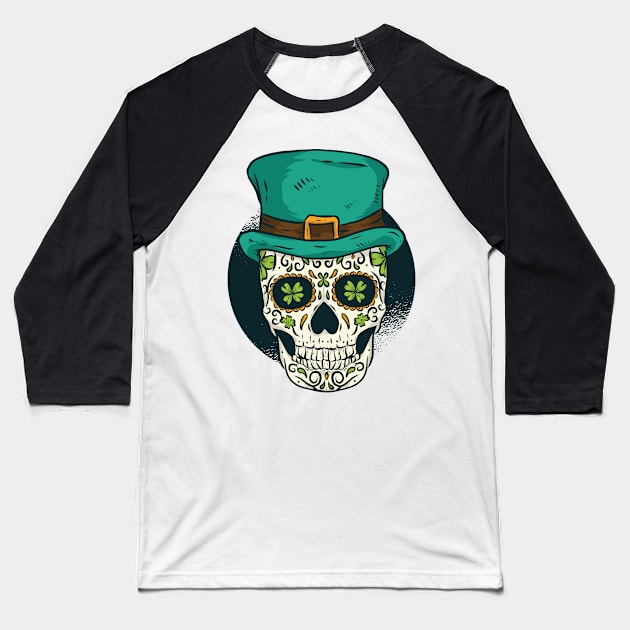 St. Patrick's Sugar Skull Baseball T-Shirt by madeinchorley